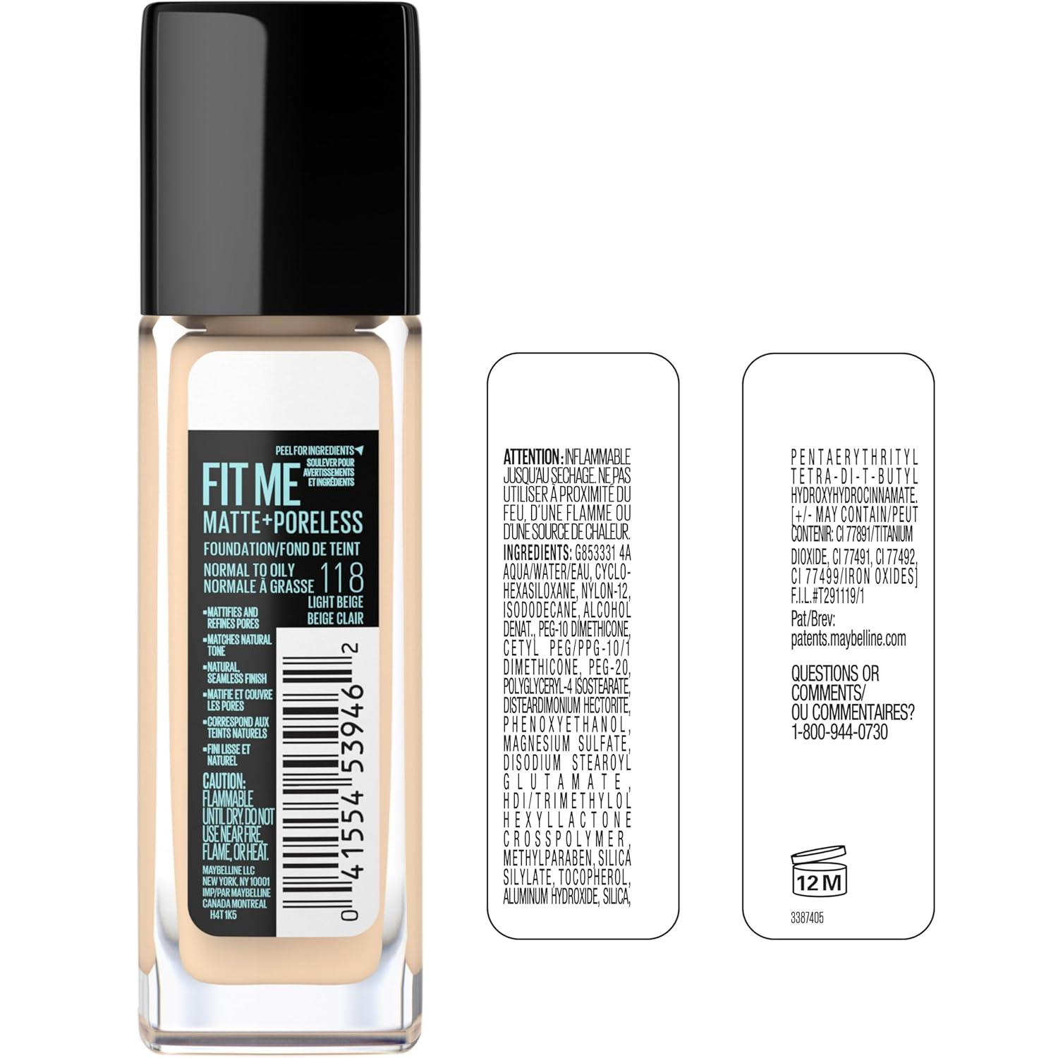 imageMaybelline Fit Me Matte  Poreless Liquid Foundation  Fit Me Mattifying Primer Makeup Bundle Includes 1 Foundation in Porcelain and 1 PrimerPRIMER  CREAMY BEIGE FOUNDATION BUNDLE