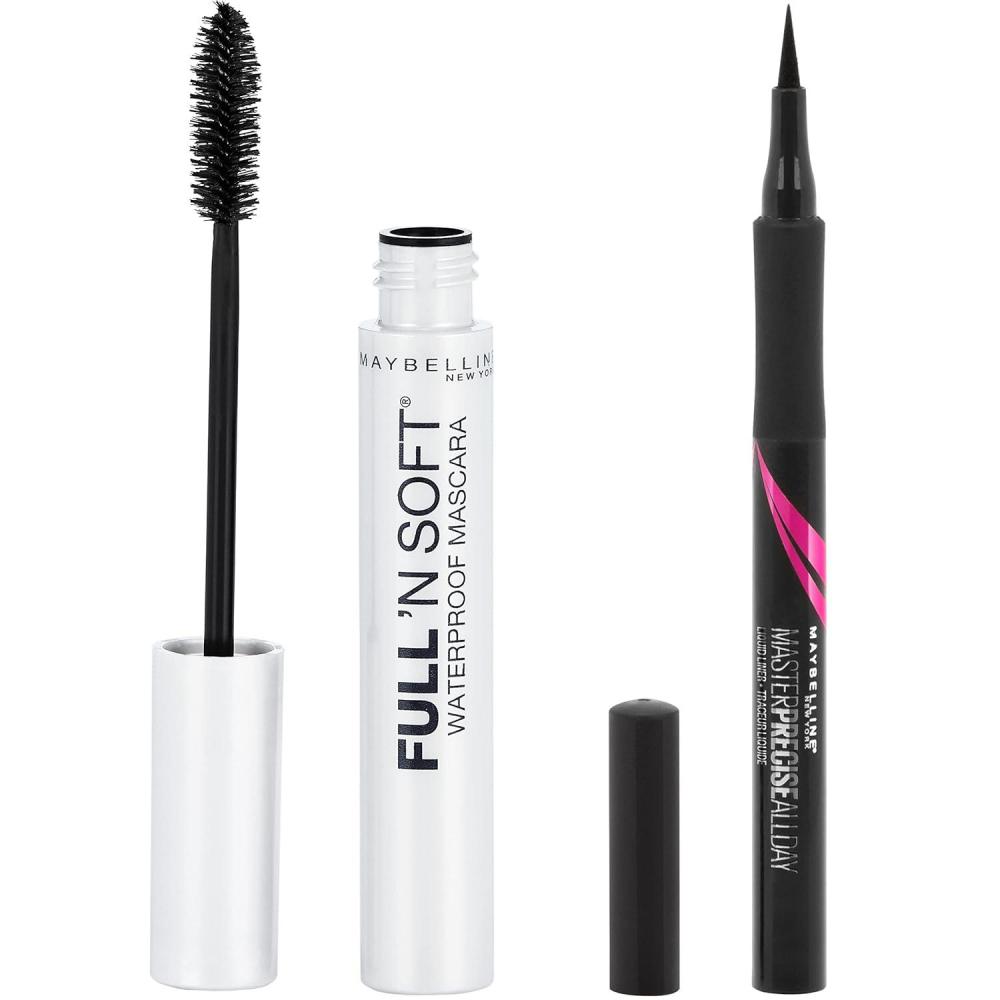 imageMaybelline Full N Soft Waterproof Mascara  Eyestudio Master Precise All Day Waterproof Liquid Eyeliner Makeup Bundle Includes 1 Mascara in Very Black and 1 Eyeliner in BlackVERY BLACK  BLACK LINER BUNDLE